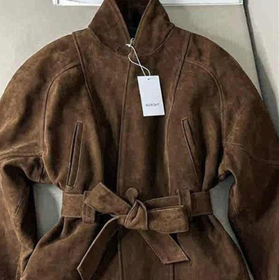 Veste en Daim Brun Femme avec Ceinture
